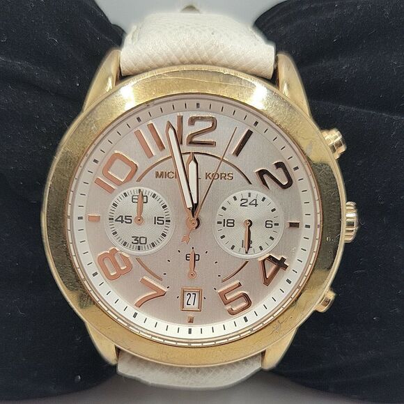 Michael Kors Mercer MK2289 Women's White Leather Analog Dial Quartz Watch AM419 - Picture 1 of 10